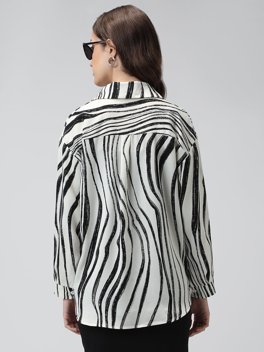 Women's Abstract Print Off-White Long Sleeve Shirt