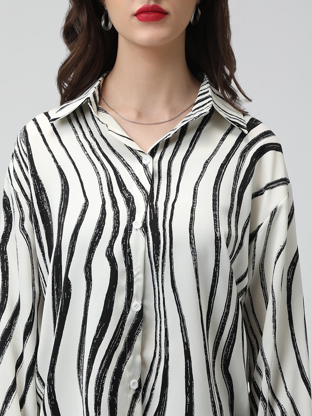 Women's Abstract Print Off-White Long Sleeve Shirt