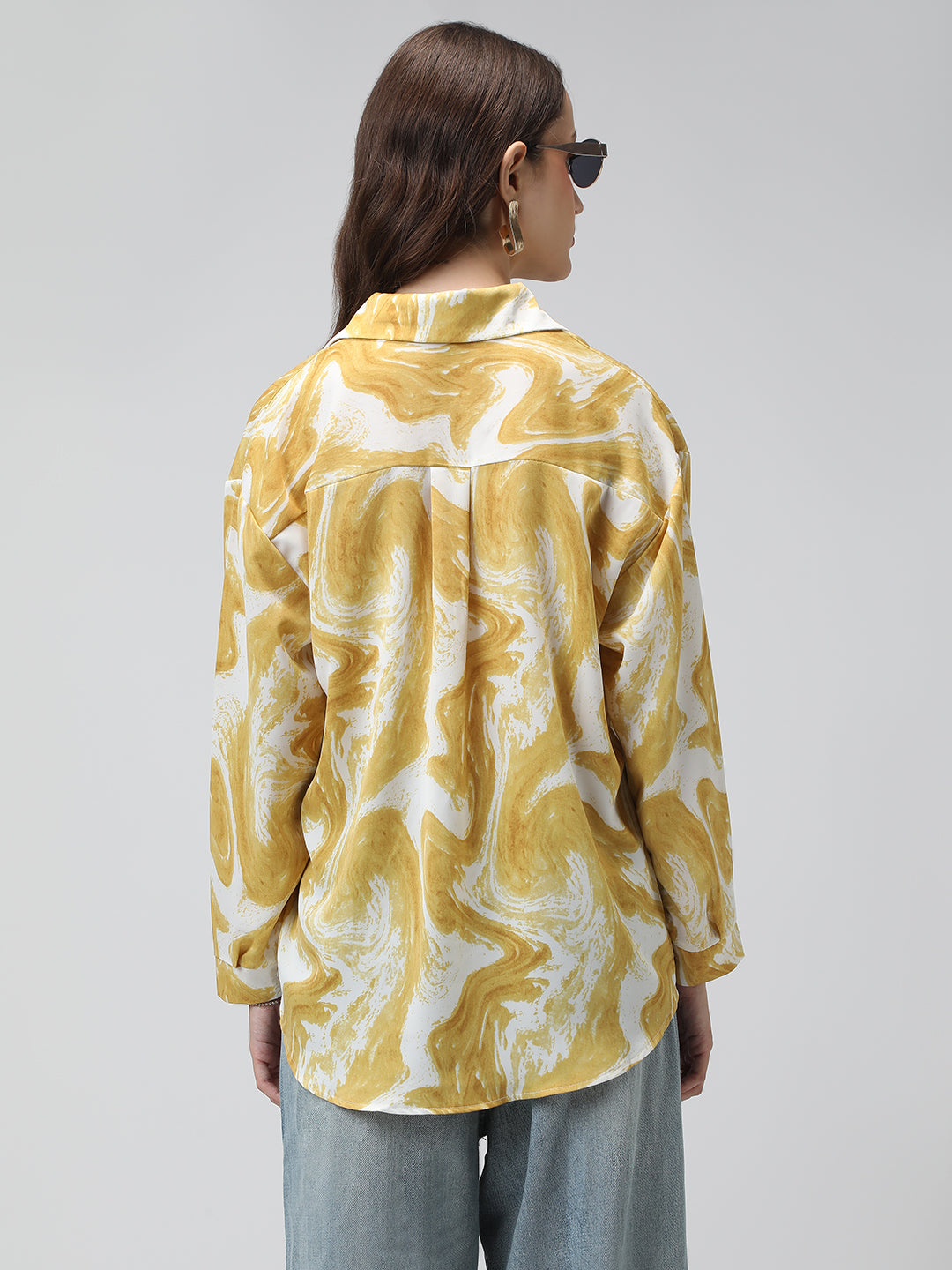 Women's Abstract Print Yellow Long Sleeve Shirt