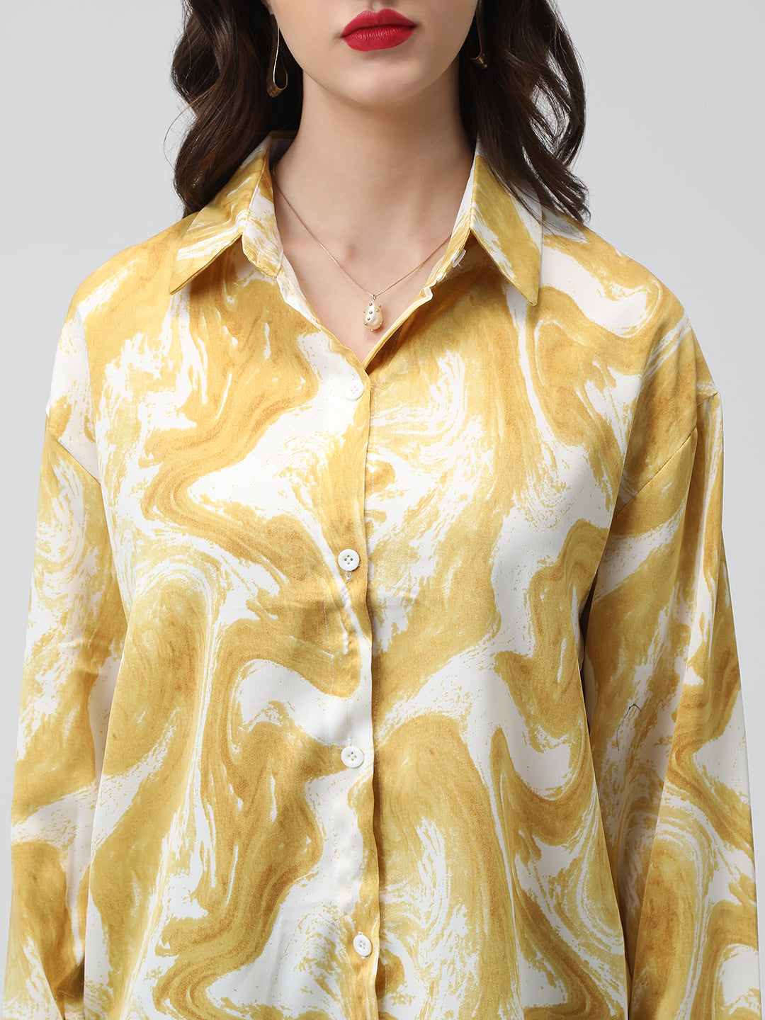 Women's Abstract Print Yellow Long Sleeve Shirt
