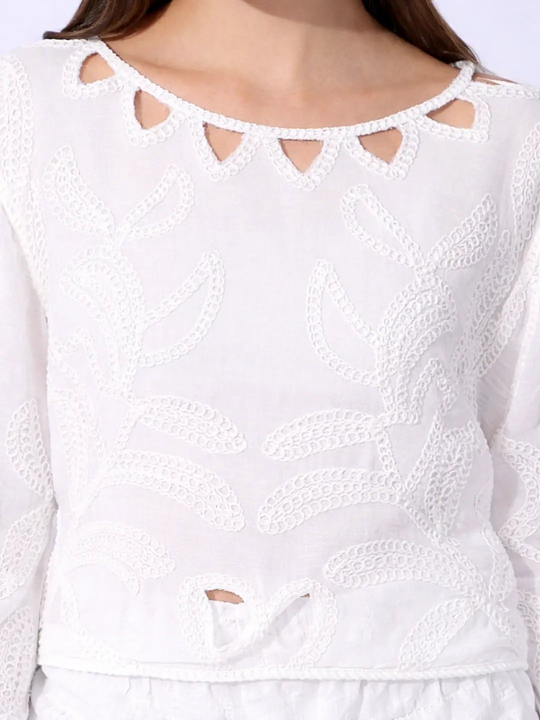 Women's Embroidered White Cut-Out Top with Shorts Co-ord Set