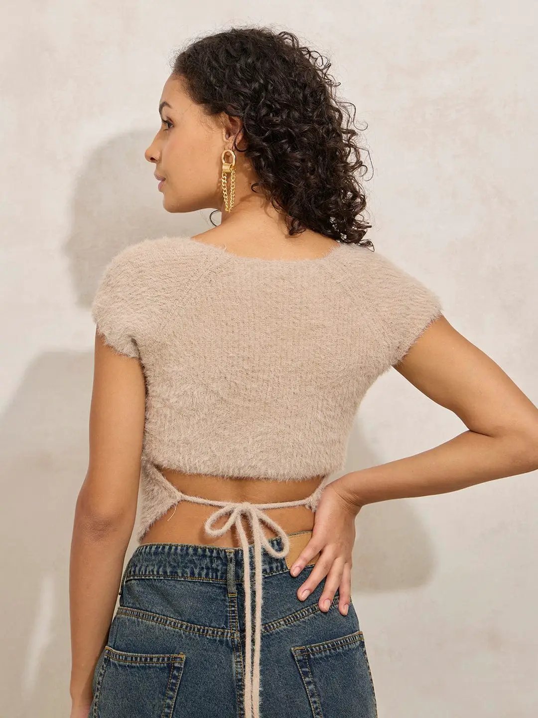 Women's Beige Square Neck Solid Crop Top - from SHOWOFFFF