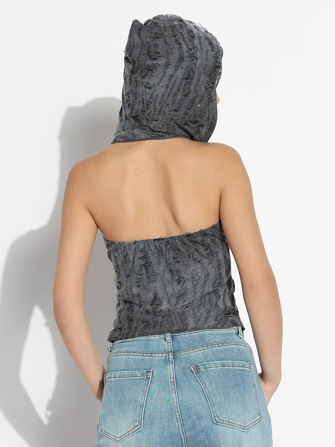 Women Hooded Grey Solid Top