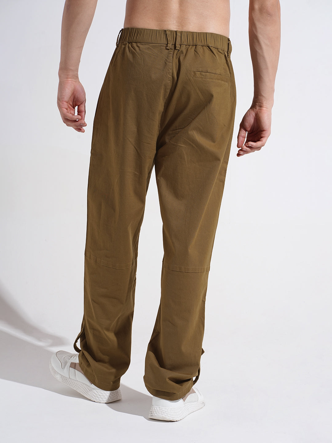 Men's Olive Relaxed Fit Pleated Trousers