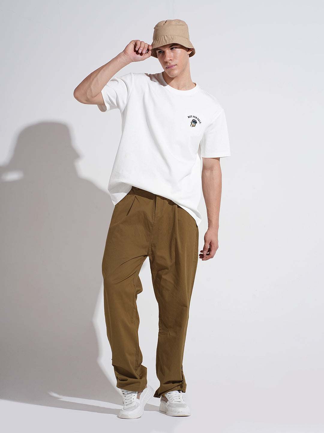 Men's Olive Relaxed Fit Pleated Trousers