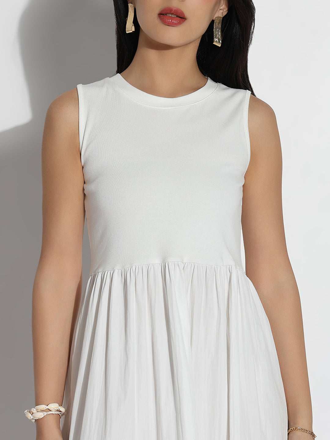 Women White Solid Fit and Flare Dress