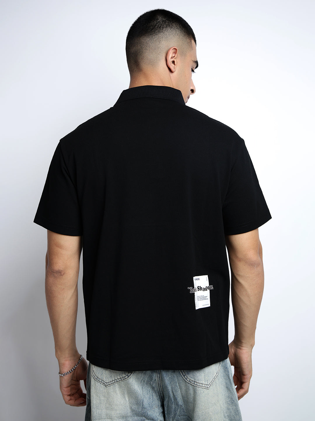 Men's Graphic Print Black Short Sleeves Polo Collar Regular Fit T-Shirt