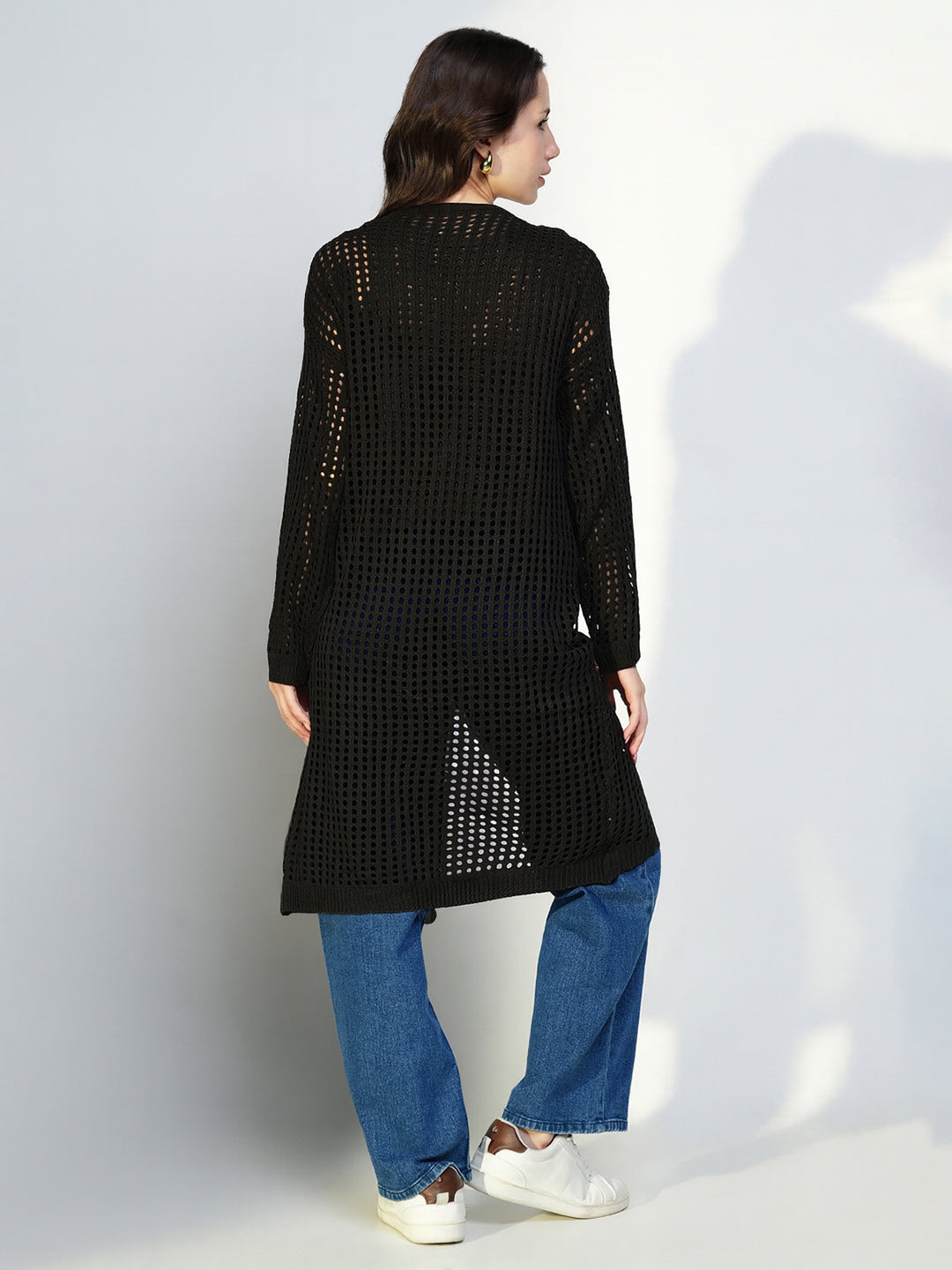 Women's Crochet Black Crop Top with Longline Shrug