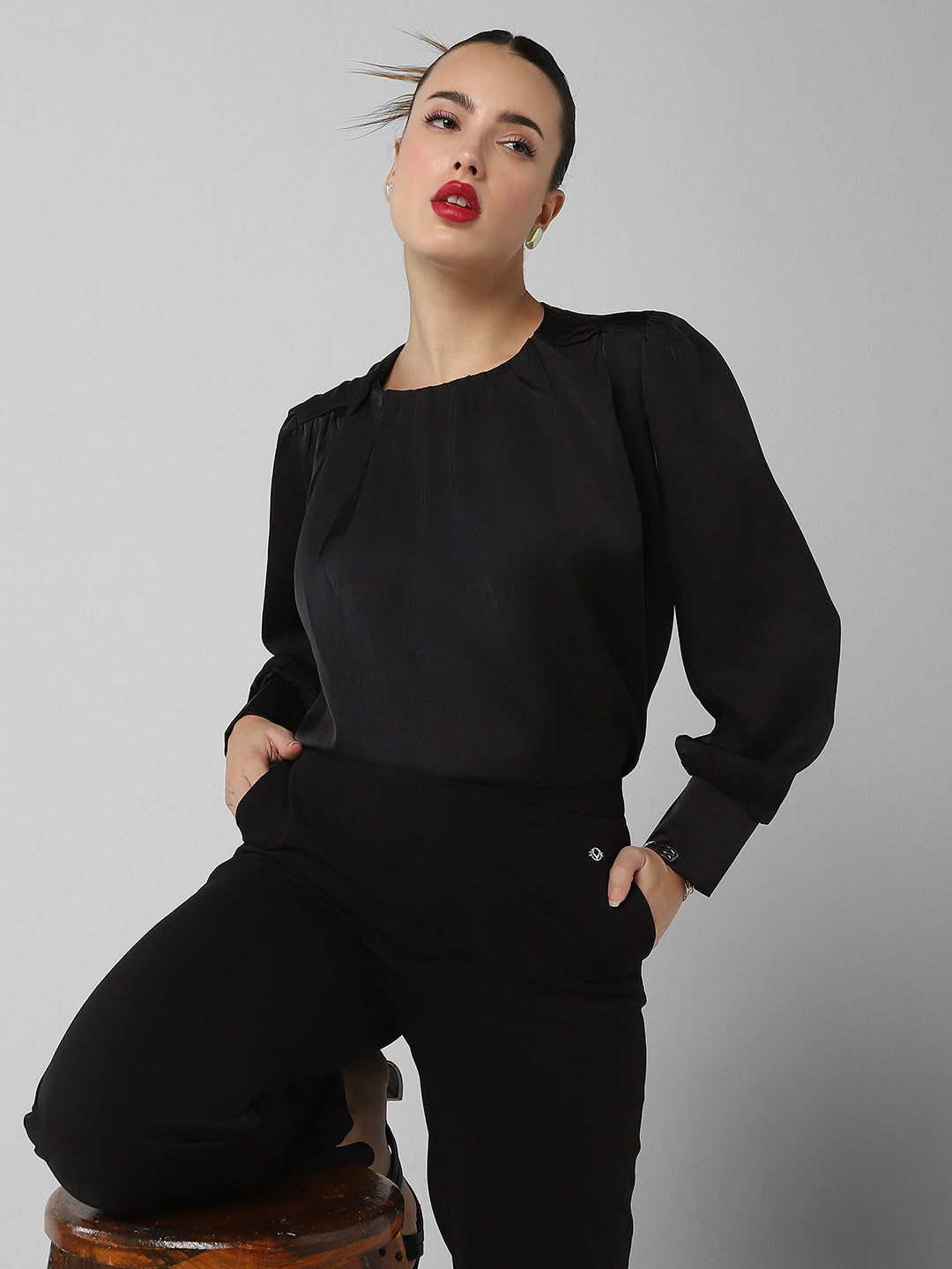 Women Black Solid Top