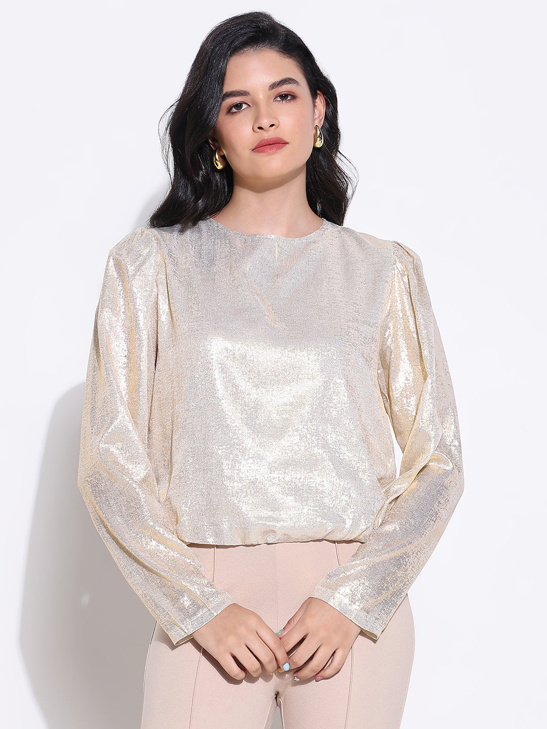 Women Gold Solid Top