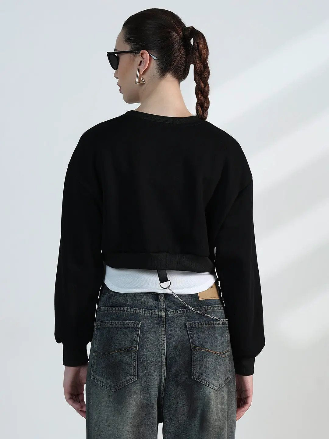 Women's Black Crop Sweatshirt with Chain Detail - from SHOWOFFFF