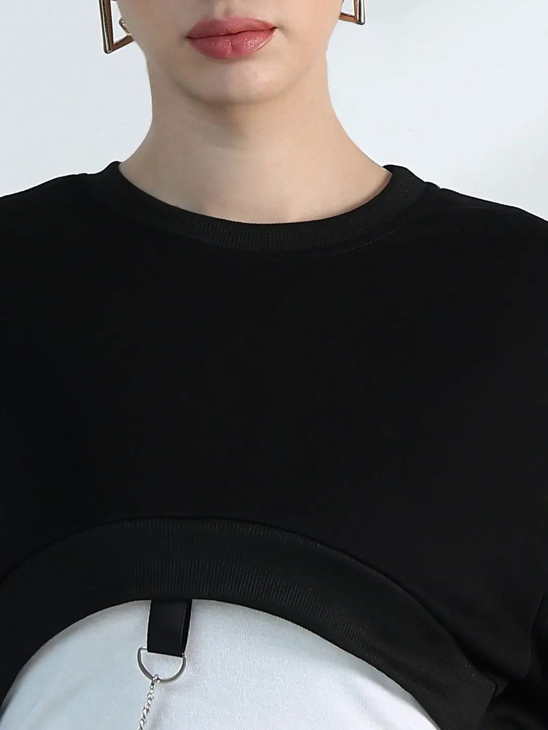 Women's Black Crop Sweatshirt with Chain Detail - from SHOWOFFFF