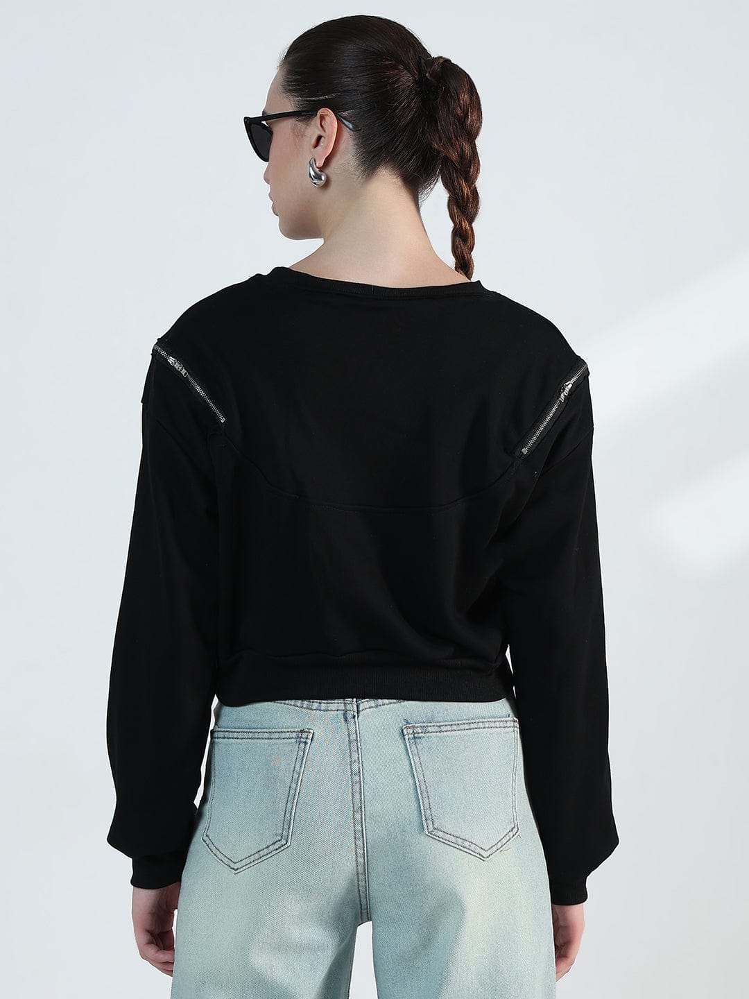 Women's Black Oversized Sweatshirt with Shoulder Zips