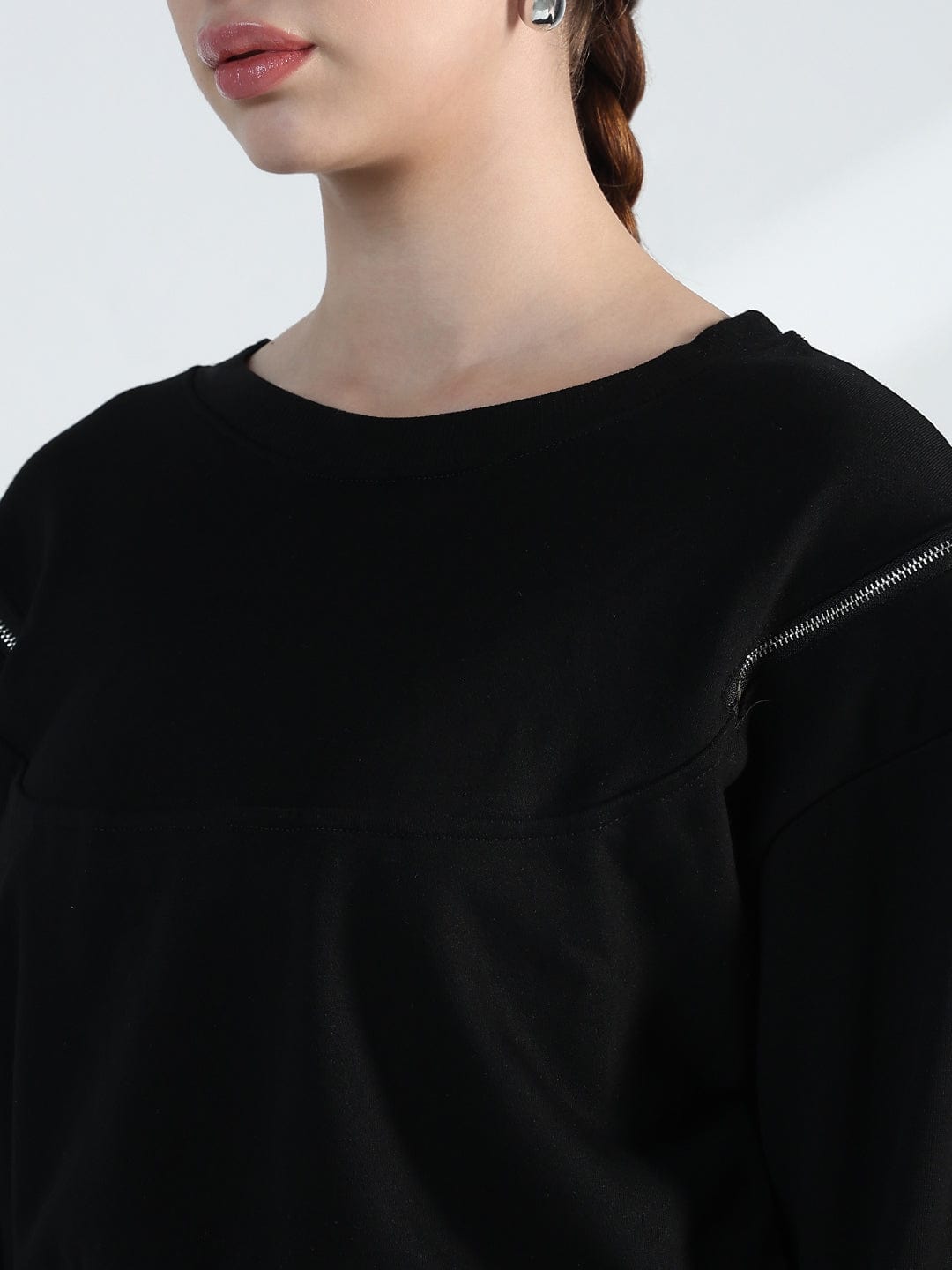 Women's Black Oversized Sweatshirt with Shoulder Zips