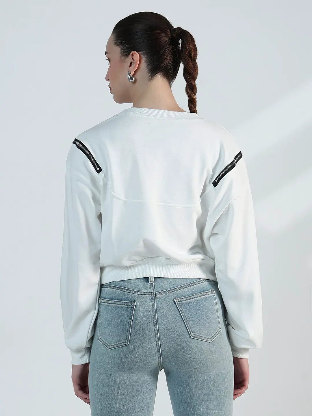 Women's White Oversized Sweatshirt with Shoulder Zips - Uncategorized from SHOWOFFFF