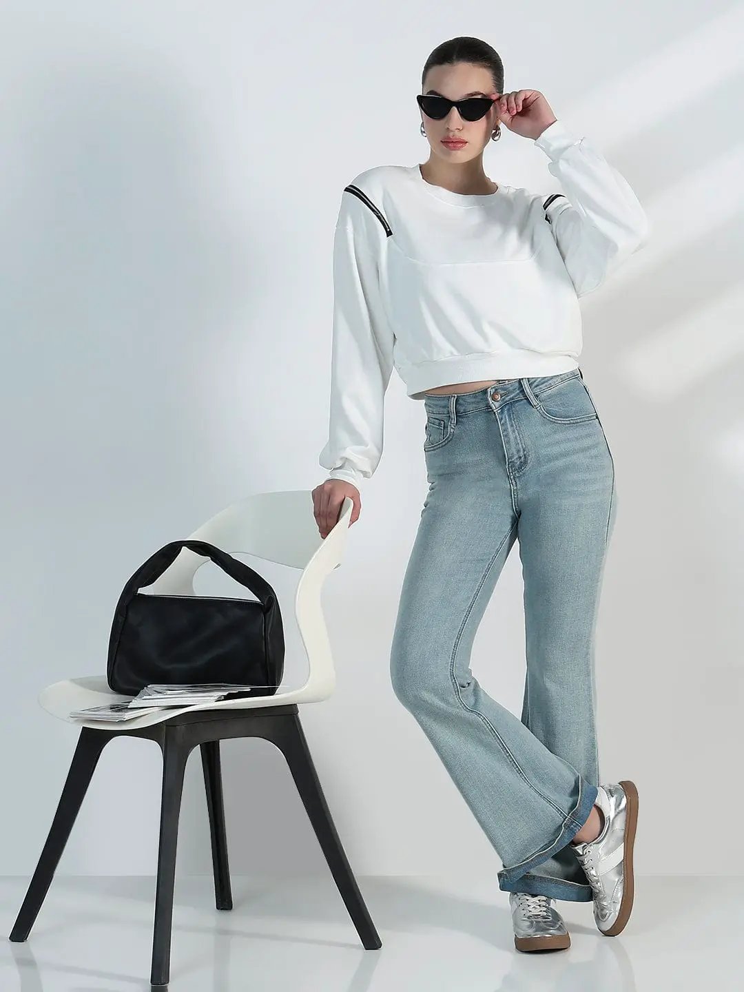 Women's White Oversized Sweatshirt with Shoulder Zips - Uncategorized from SHOWOFFFF