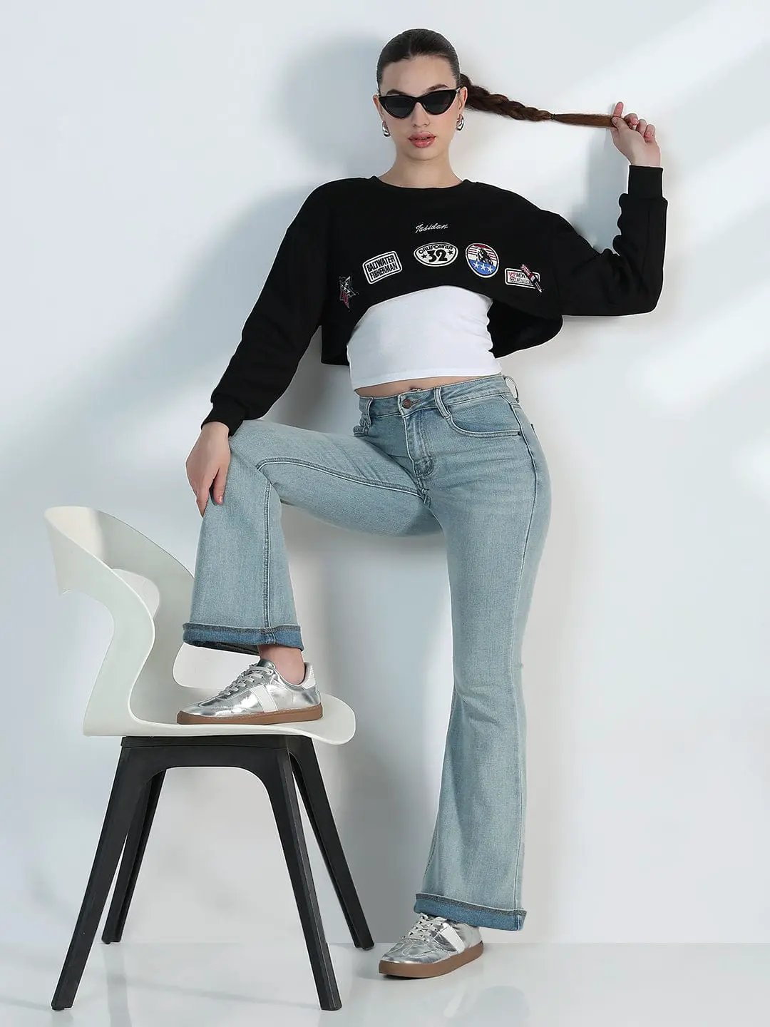 Women's Graphic Black Patch Crop Sweatshirt - Uncategorized from SHOWOFFFF