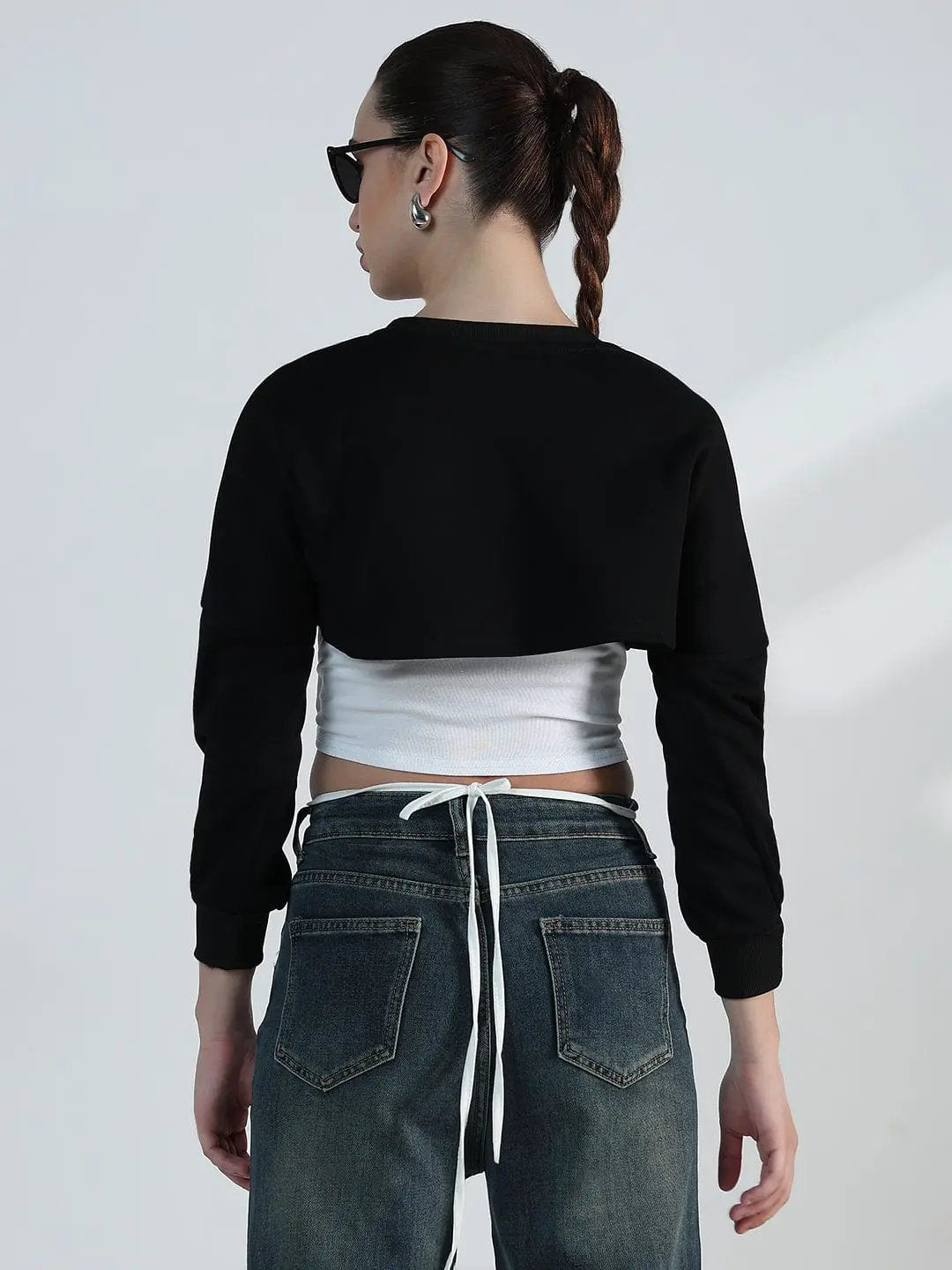 Women's Graphic Black Crop Sweatshirt with Wrap Detail - from SHOWOFFFF