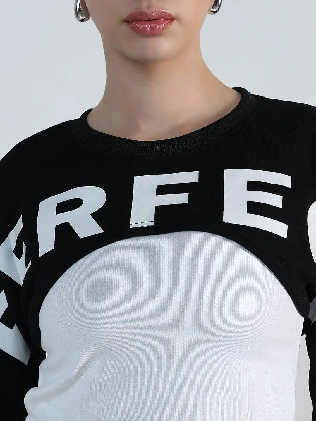 Women's Graphic Black Crop Sweatshirt with Wrap Detail - from SHOWOFFFF