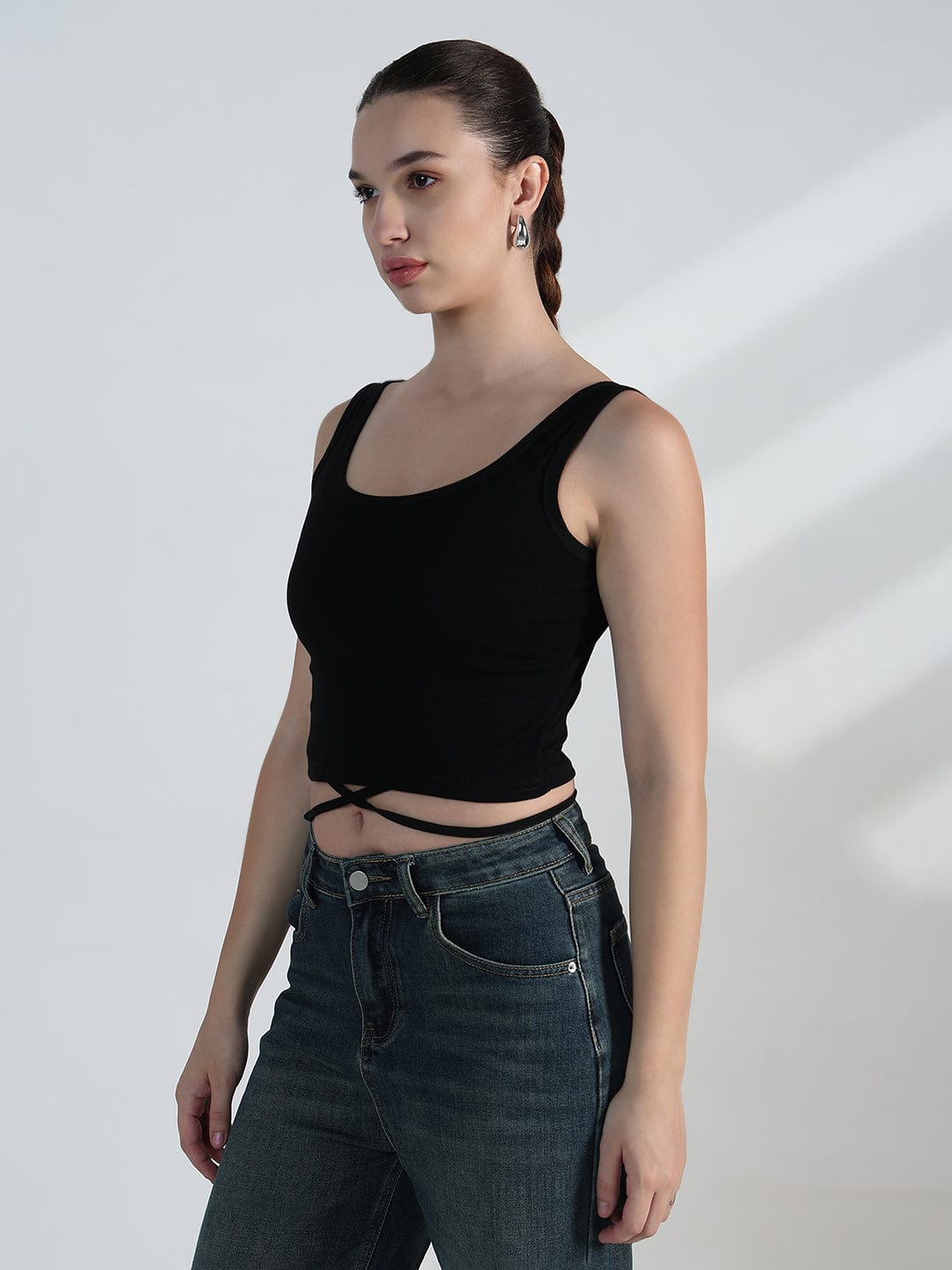 Women's Graphic White Crop Sweatshirt with Wrap Detail