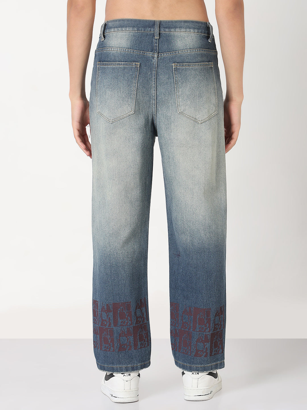 Men's Blue Graphic Print Distressed Straight Fit Jeans