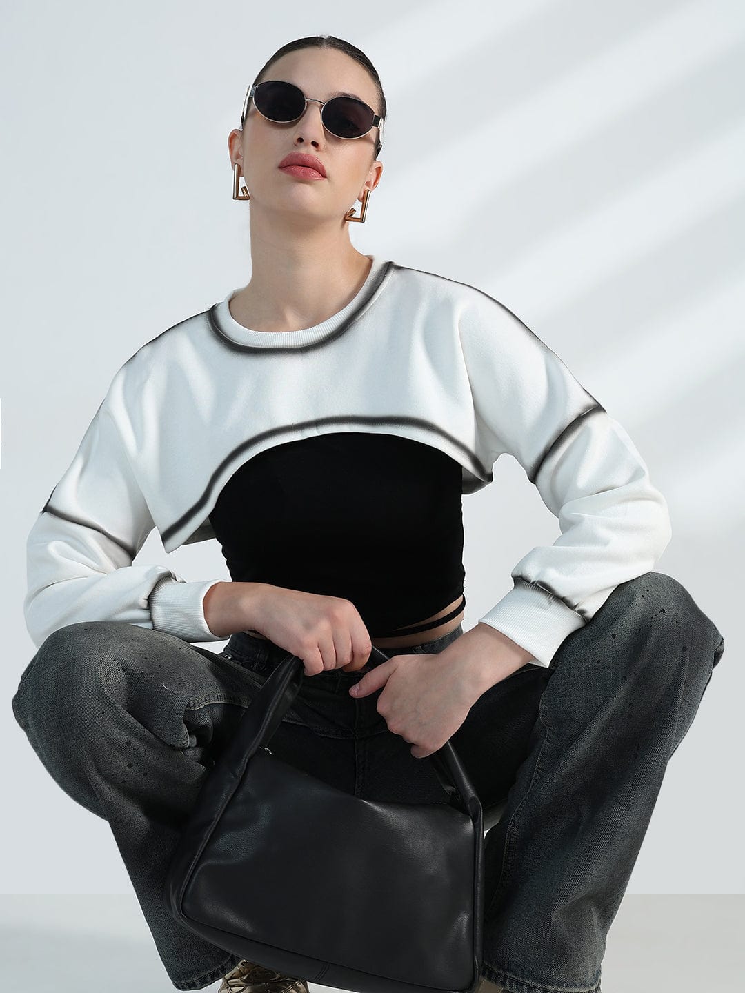 Women's White Oversized Crop Top with Inner Tank Top