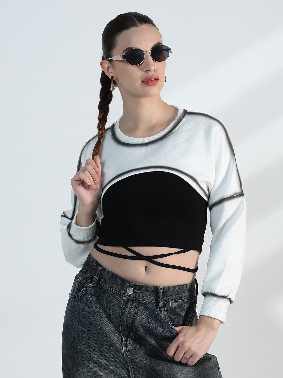 Women's White Oversized Crop Top with Inner Tank Top
