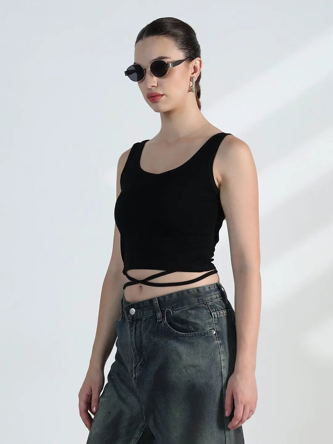 Women's White Oversized Crop Top with Inner Tank Top - from SHOWOFFFF