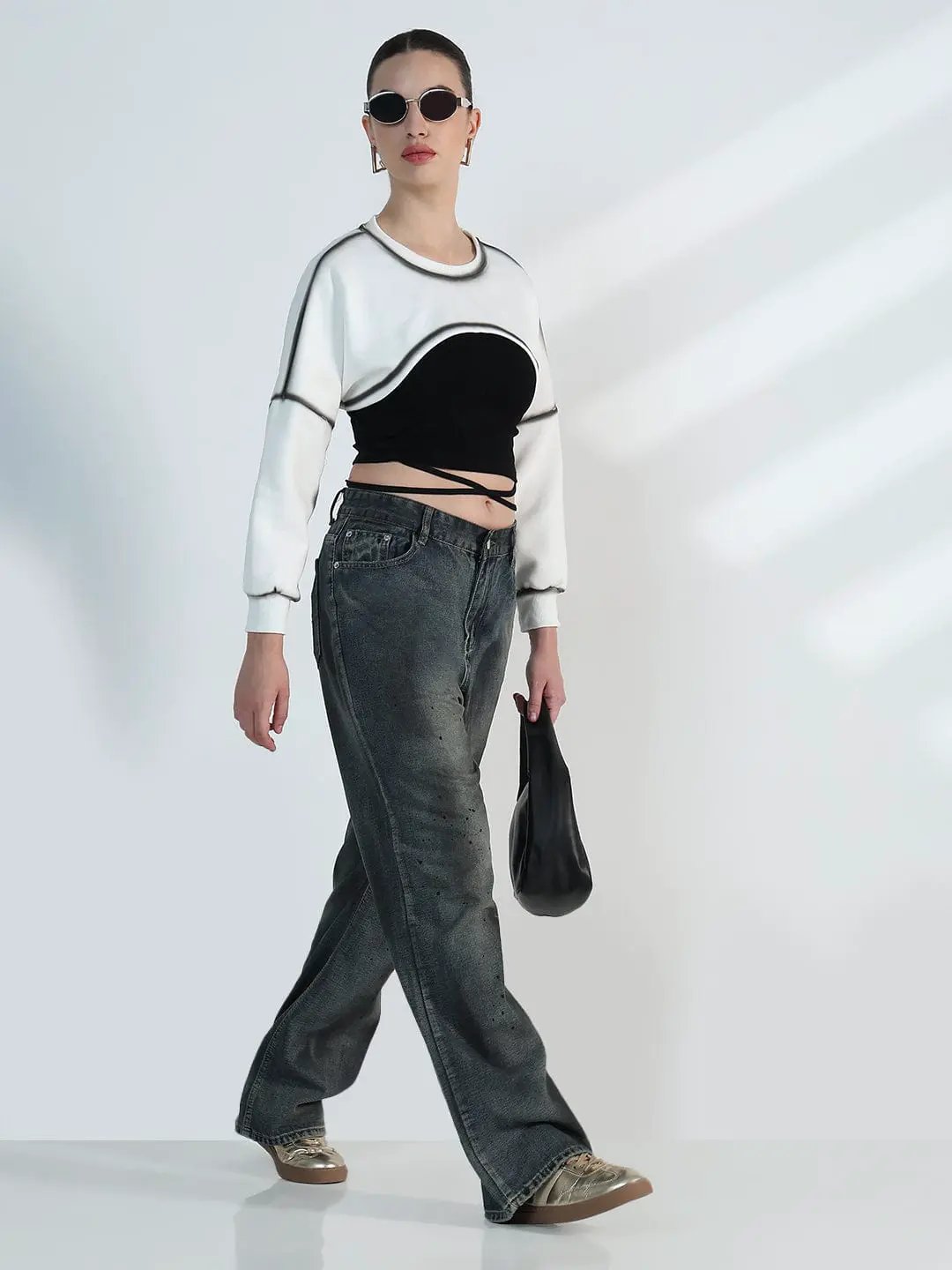 Women's White Oversized Crop Top with Inner Tank Top - from SHOWOFFFF