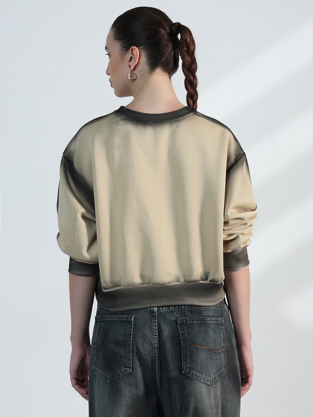 Women's Beige Round neck Oversized Sweatshirt