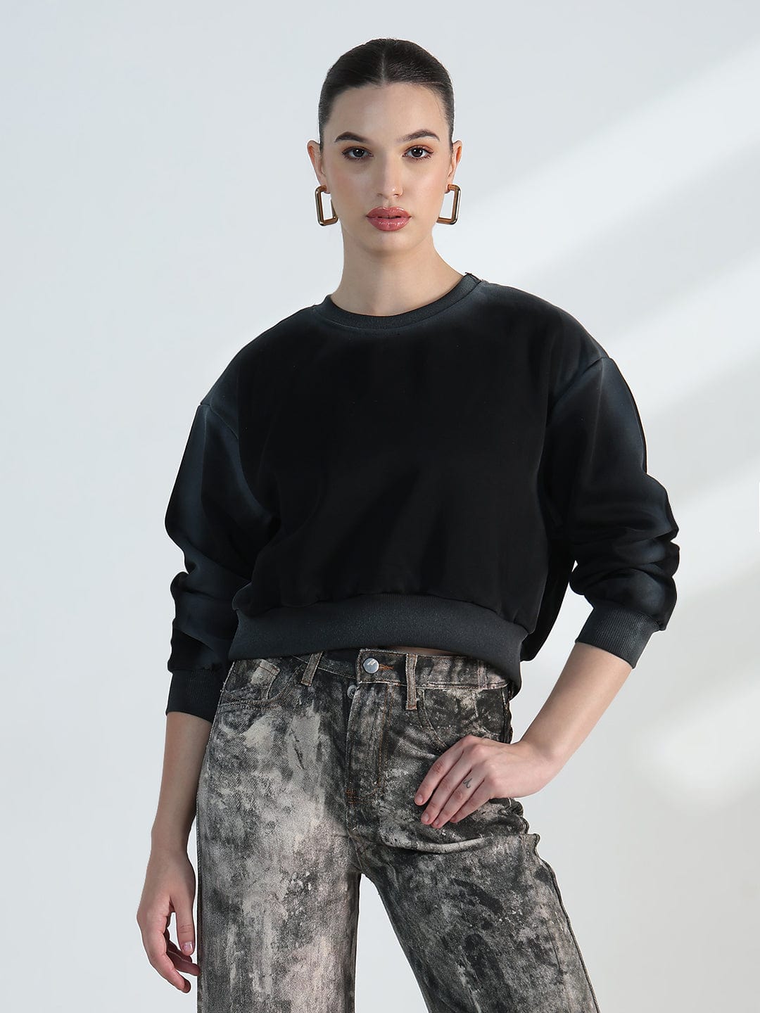 Women's Black Round neck Oversized Sweatshirt