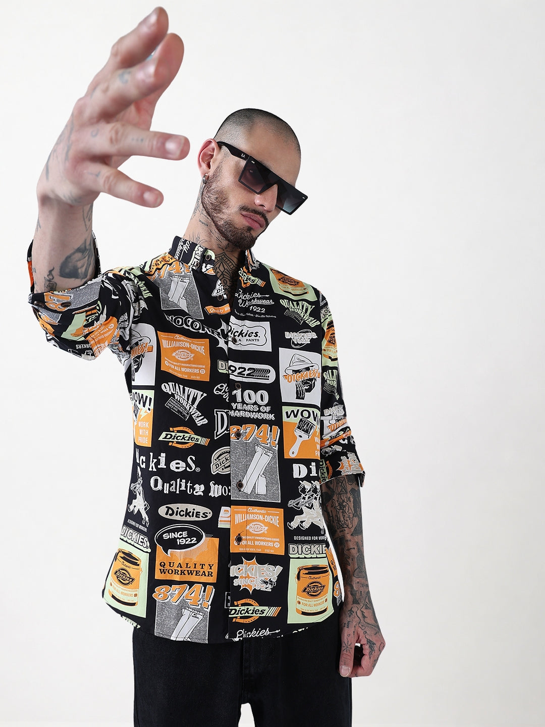 Men's Black Graphic printed Slim Fit Full Sleeves Shirt