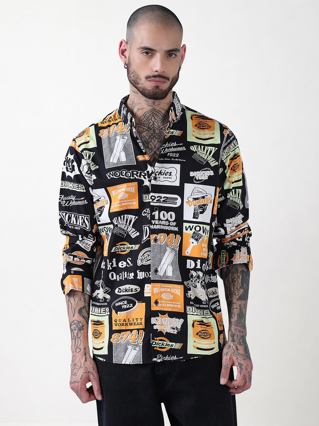 Men's Black Graphic printed Slim Fit Full Sleeves Shirt