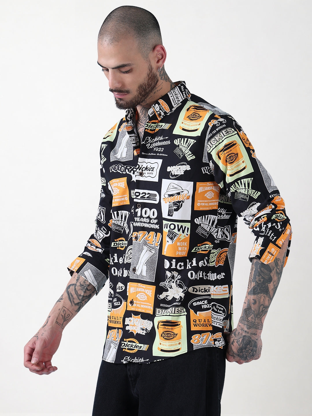 Men's Black Graphic printed Slim Fit Full Sleeves Shirt