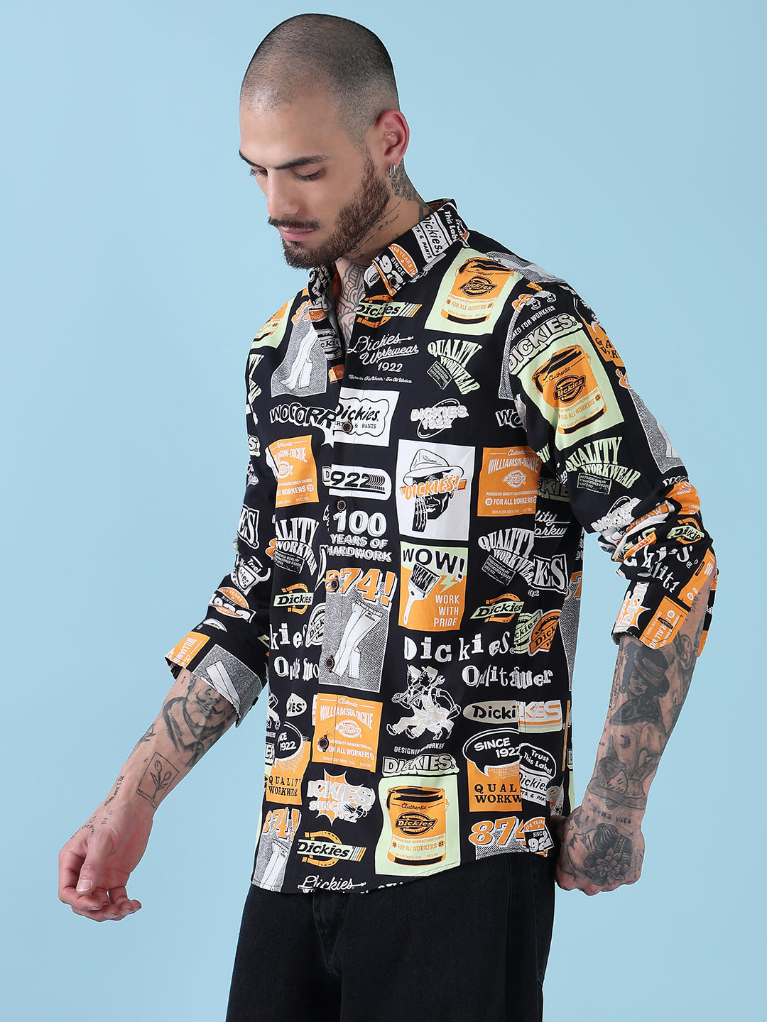 Men's Black Graphic printed Slim Fit Full Sleeves Shirt