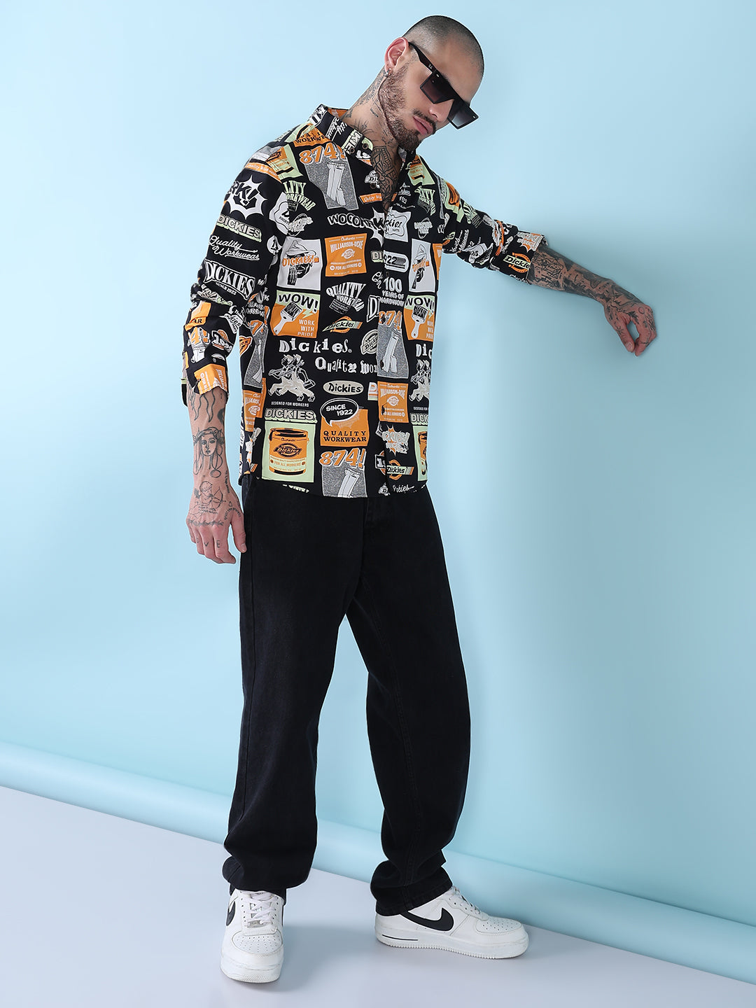 Men's Black Graphic printed Slim Fit Full Sleeves Shirt