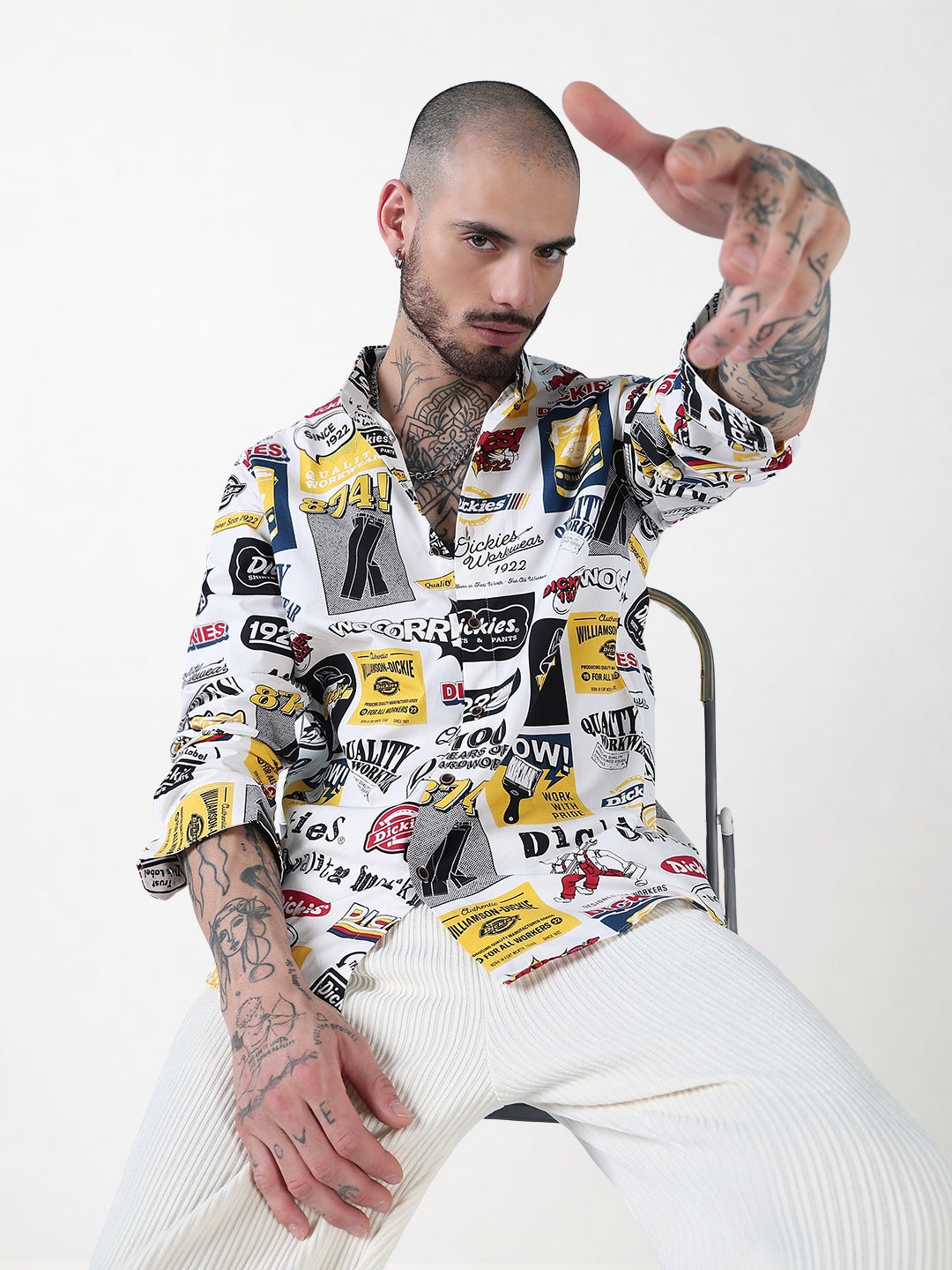 Men's White Graphic printed Slim Fit Full Sleeves Shirt