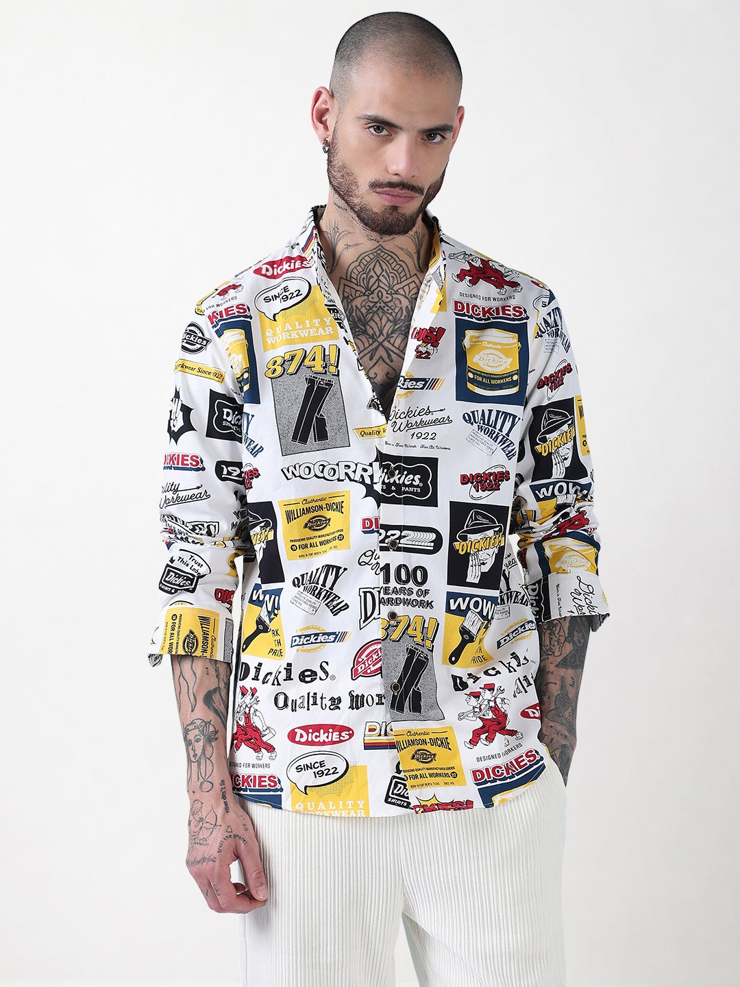 Men's White Graphic printed Slim Fit Full Sleeves Shirt