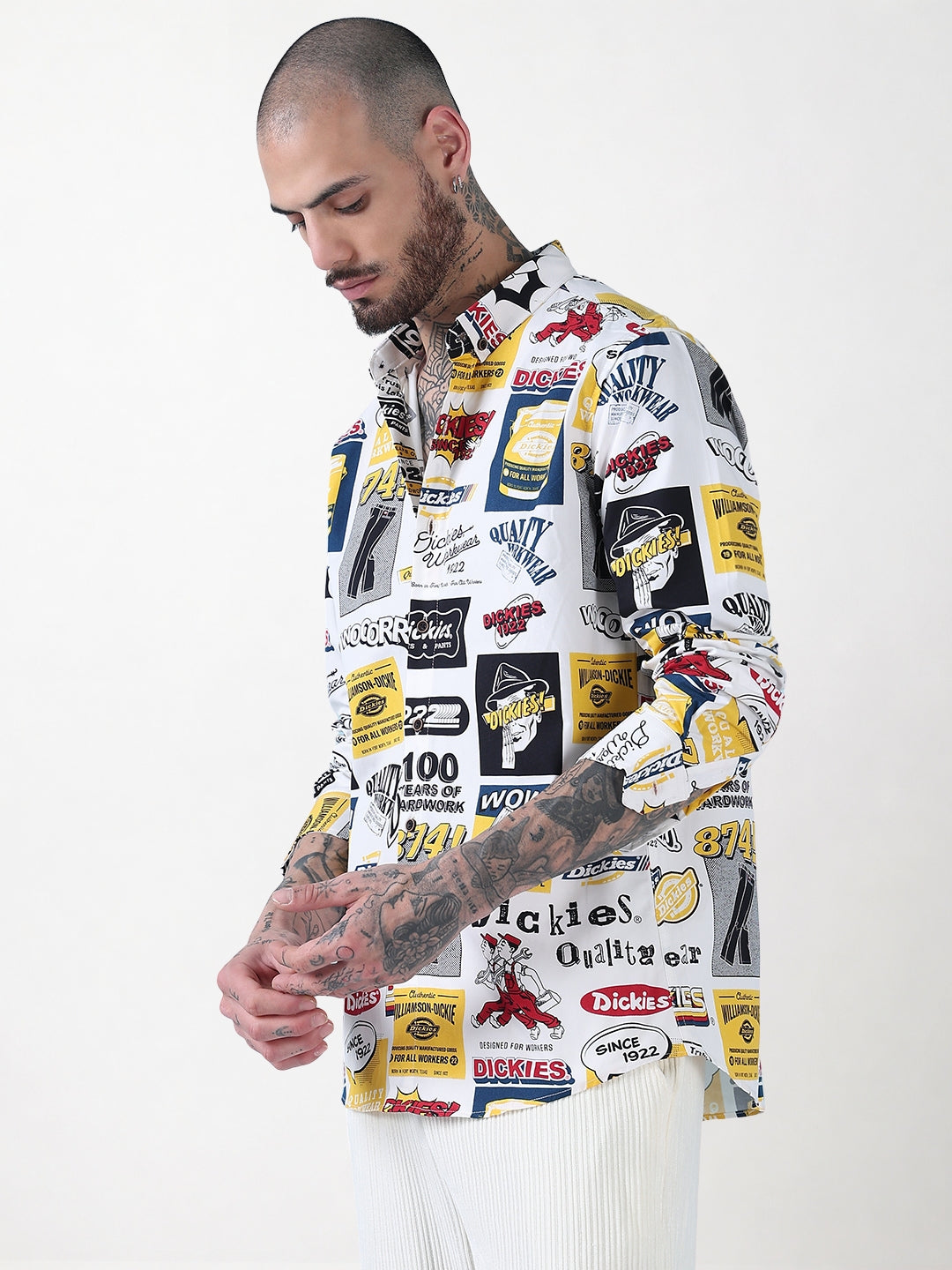 Men's White Graphic printed Slim Fit Full Sleeves Shirt