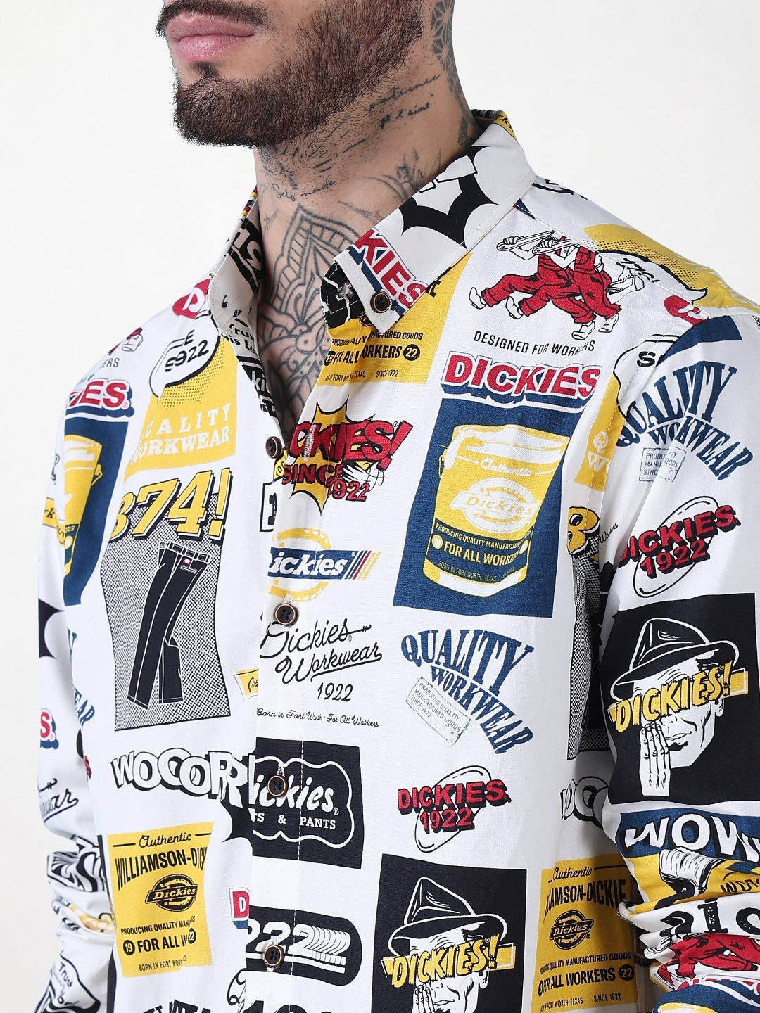 Men's White Graphic printed Slim Fit Full Sleeves Shirt