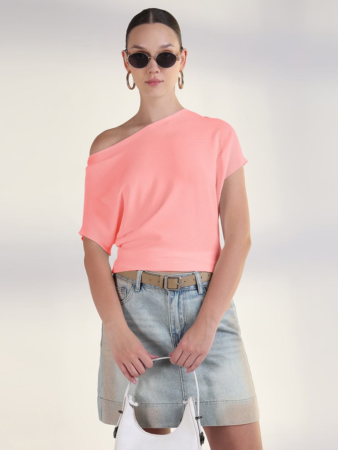 Women's Pink Boat Neck Top