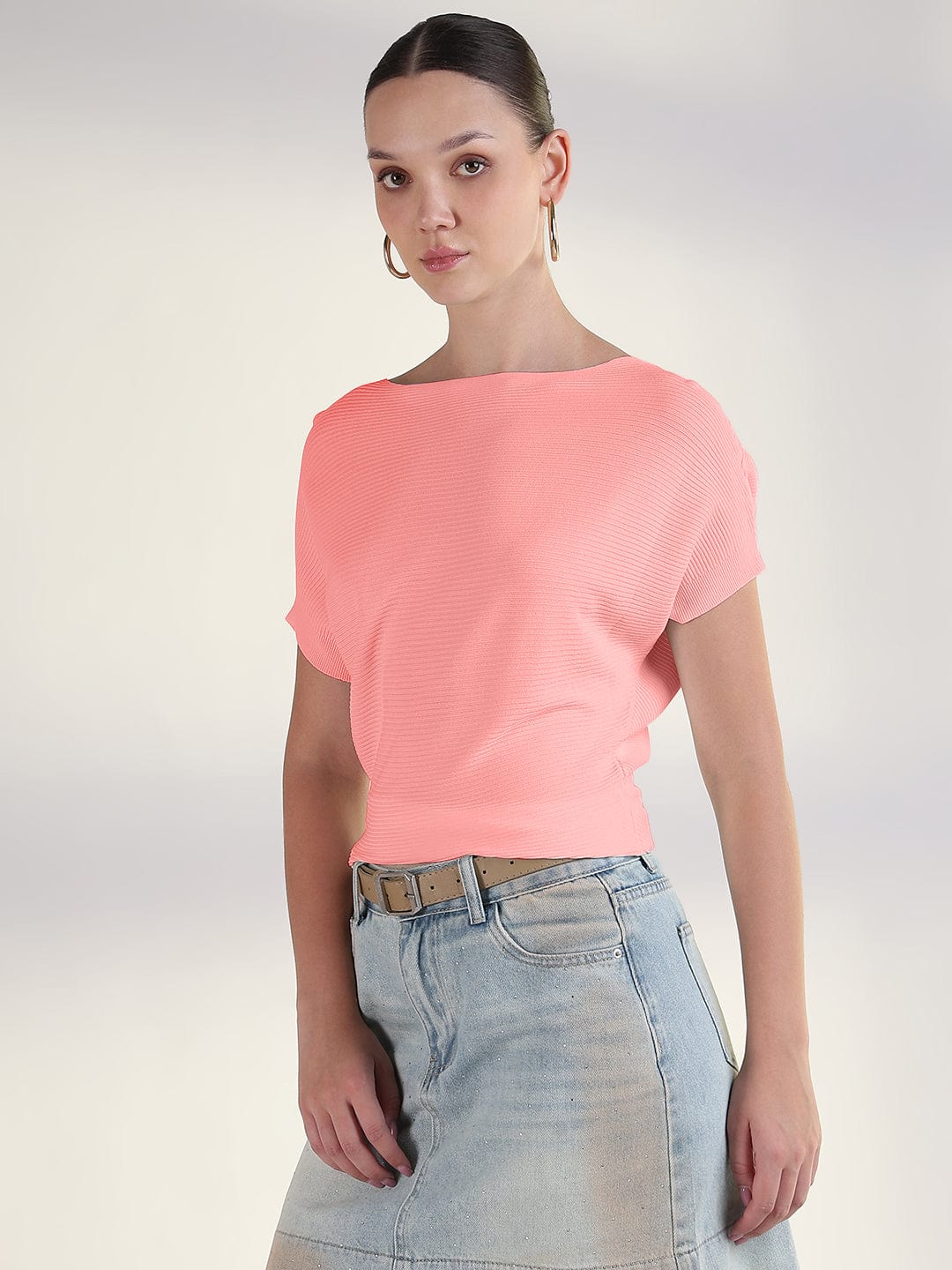 Women's Pink Boat Neck Top