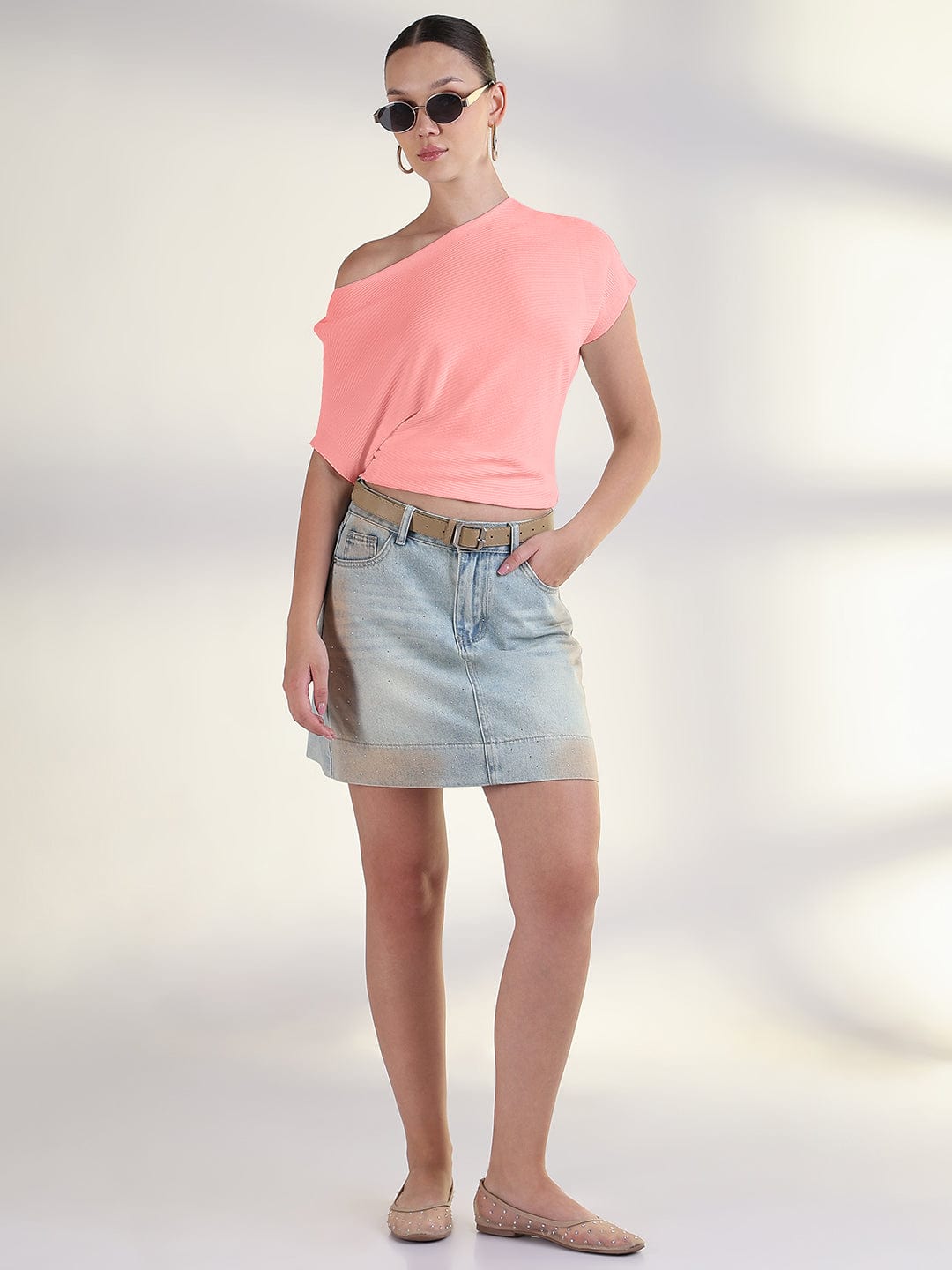 Women's Pink Boat Neck Top