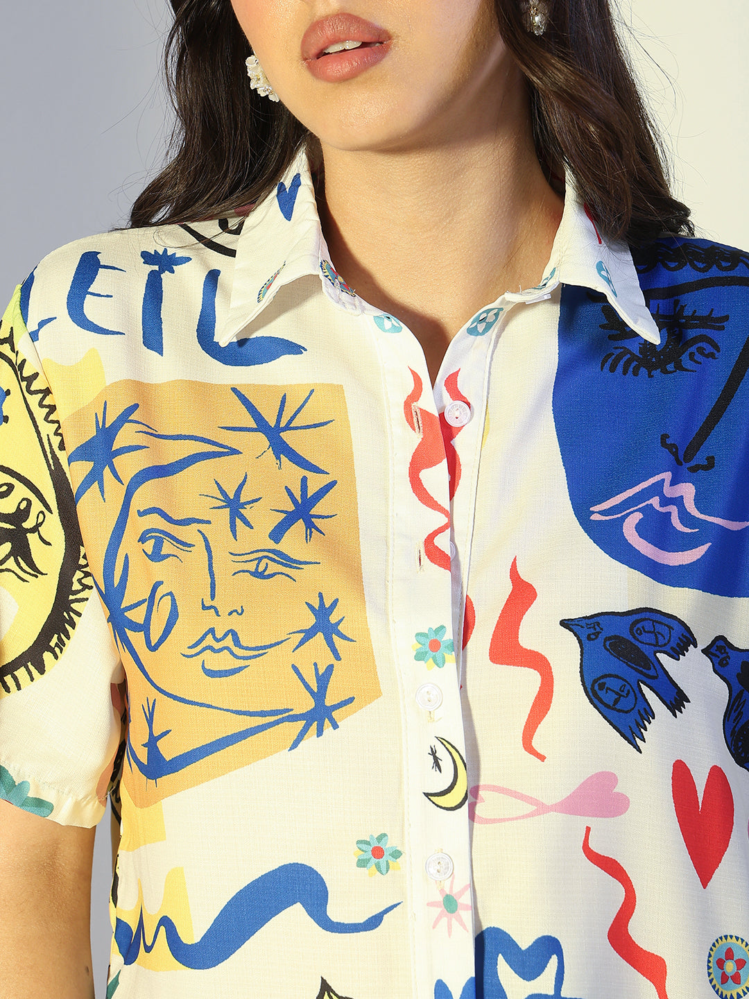 Women's Abstract Multicolour Shirt & Shorts Co-Ord Set