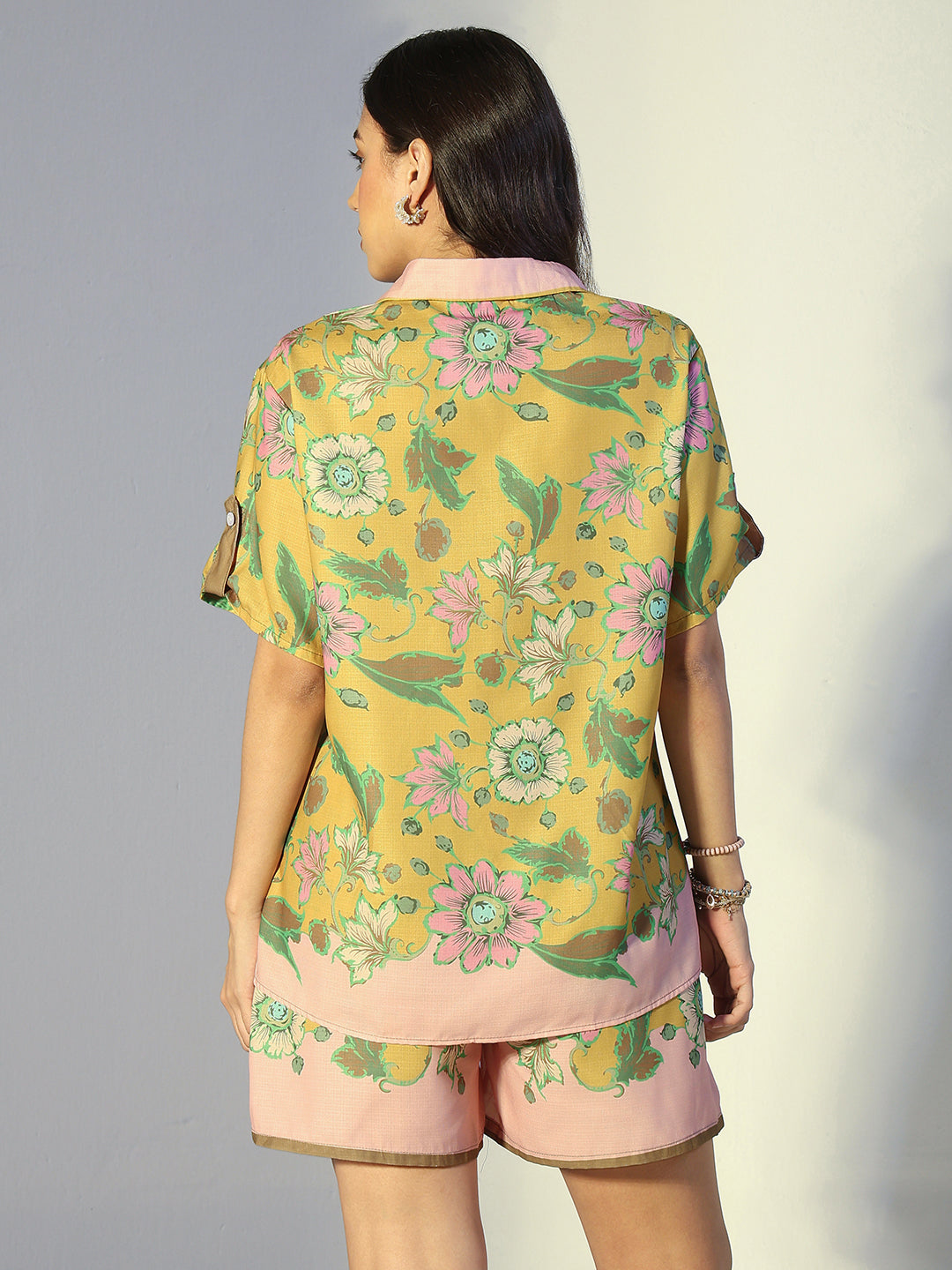 Women's Printed Pink Shirt & Shorts Co-Ord Set