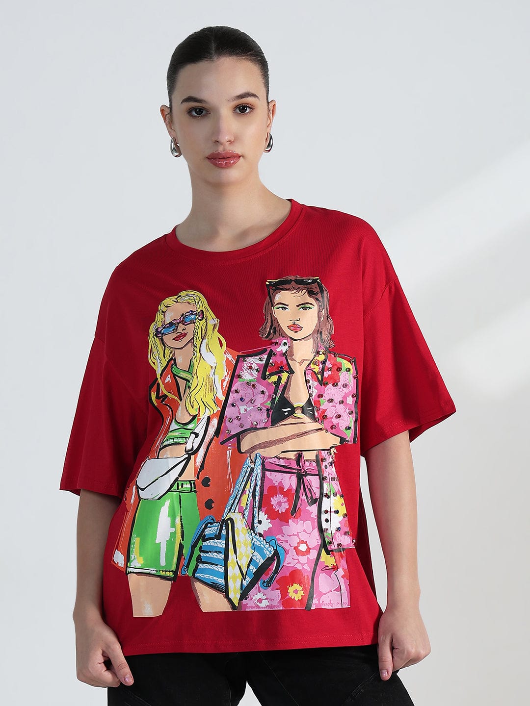Women's Graphic Red Oversized T-Shirt