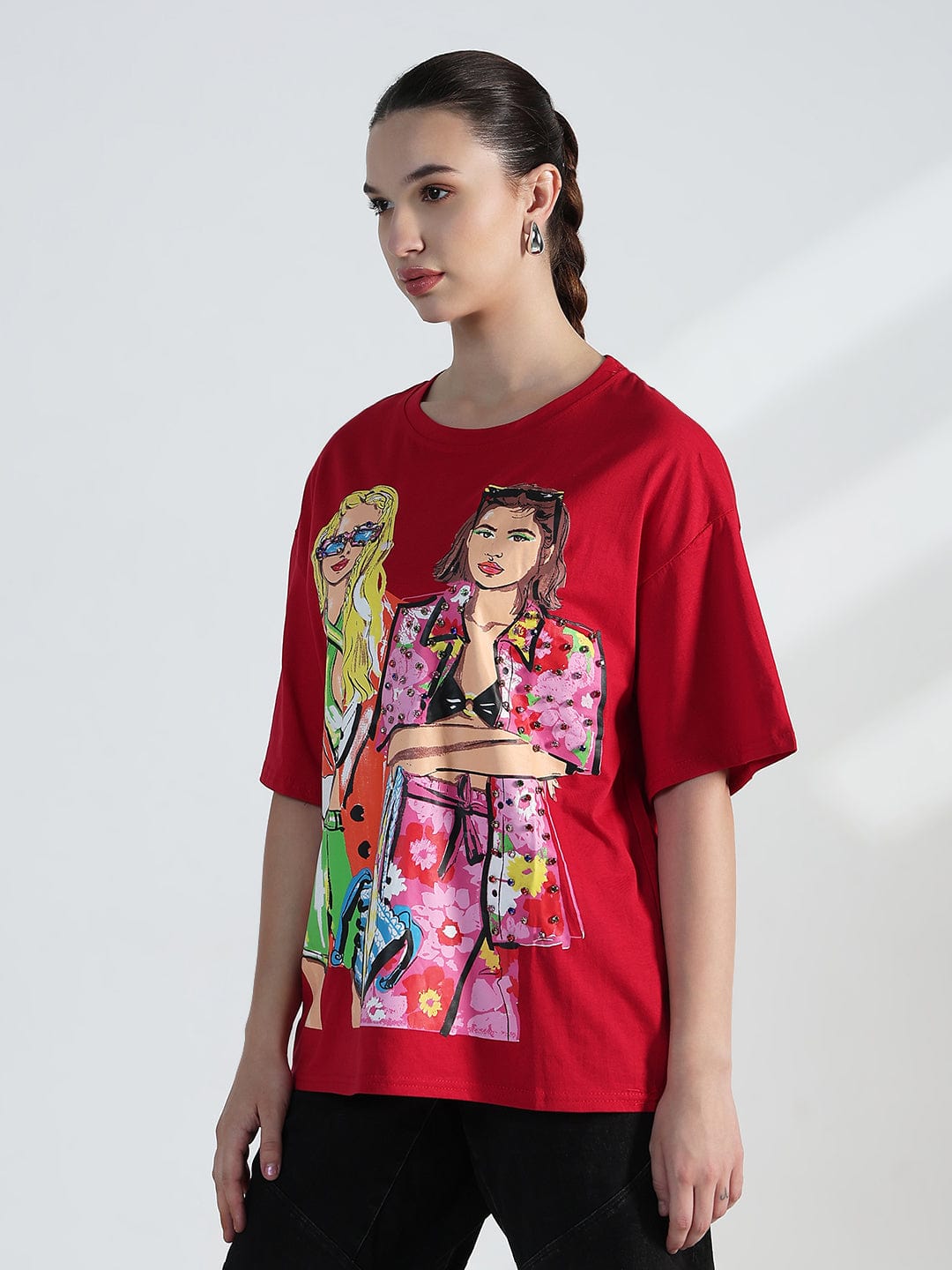 Women's Graphic Red Oversized T-Shirt
