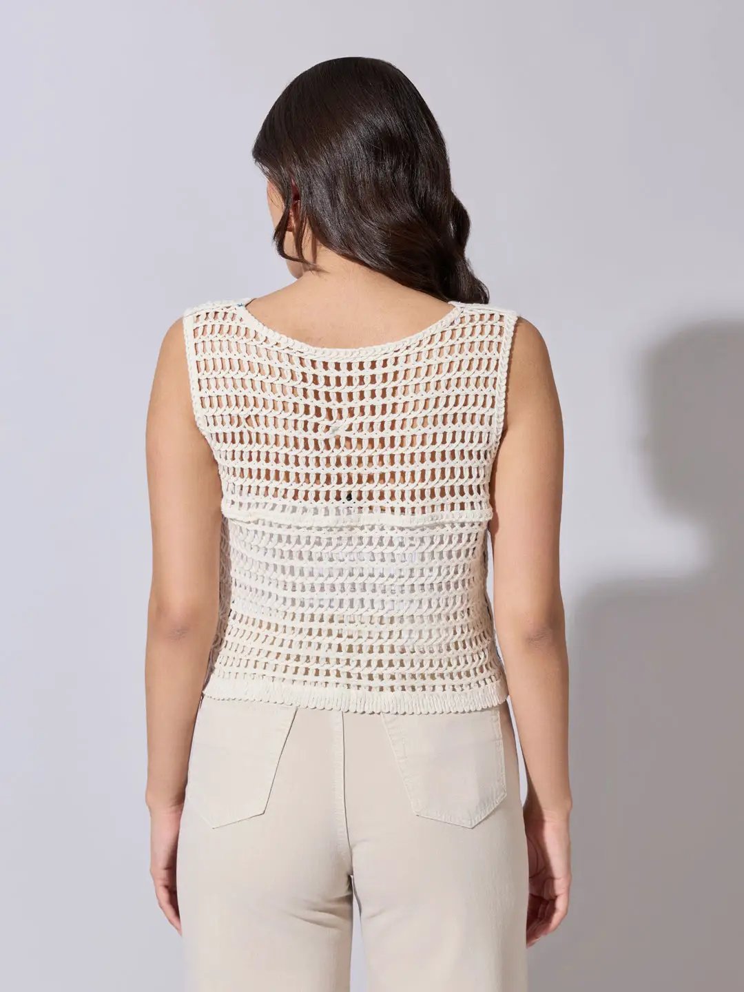Women's Striped Blue & White Crochet Vest Top - from SHOWOFFFF