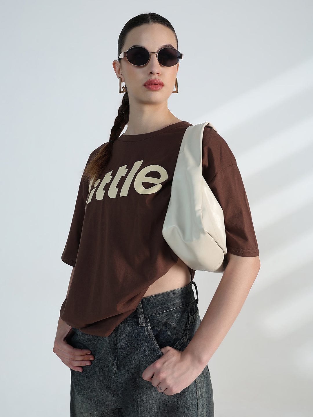 Women's Typography Brown Oversized T-Shirt