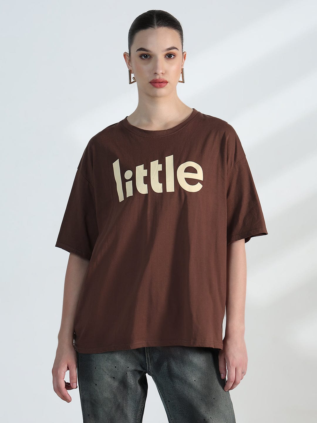 Women's Typography Brown Oversized T-Shirt